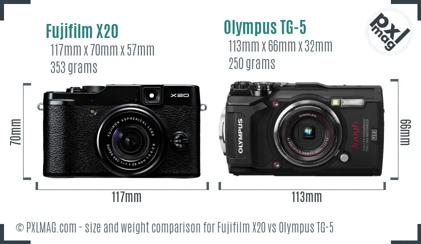 Fujifilm X20 vs Olympus TG-5 size comparison