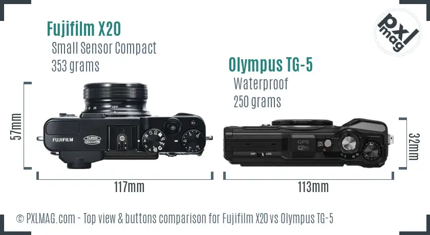Fujifilm X20 vs Olympus TG-5 top view buttons comparison