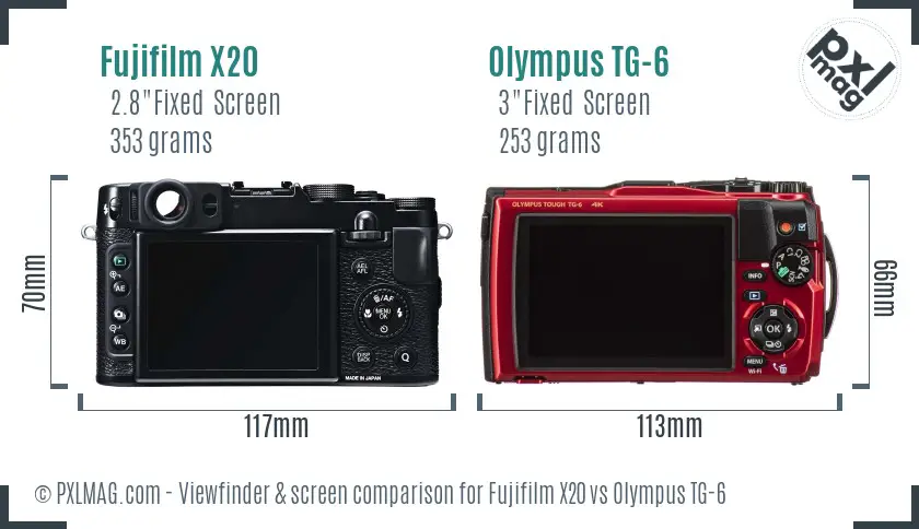 Fujifilm X20 vs Olympus TG-6 Screen and Viewfinder comparison