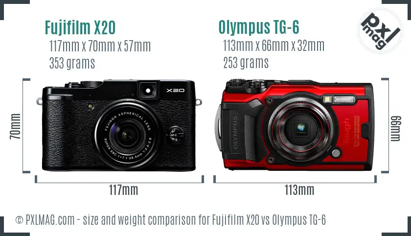 Fujifilm X20 vs Olympus TG-6 size comparison