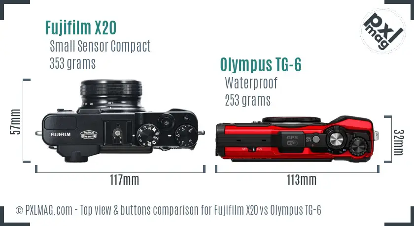 Fujifilm X20 vs Olympus TG-6 top view buttons comparison