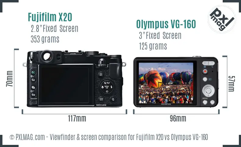 Fujifilm X20 vs Olympus VG-160 Screen and Viewfinder comparison
