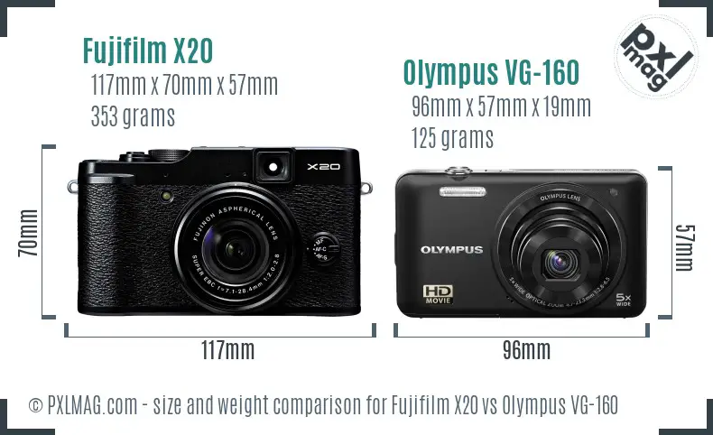 Fujifilm X20 vs Olympus VG-160 size comparison