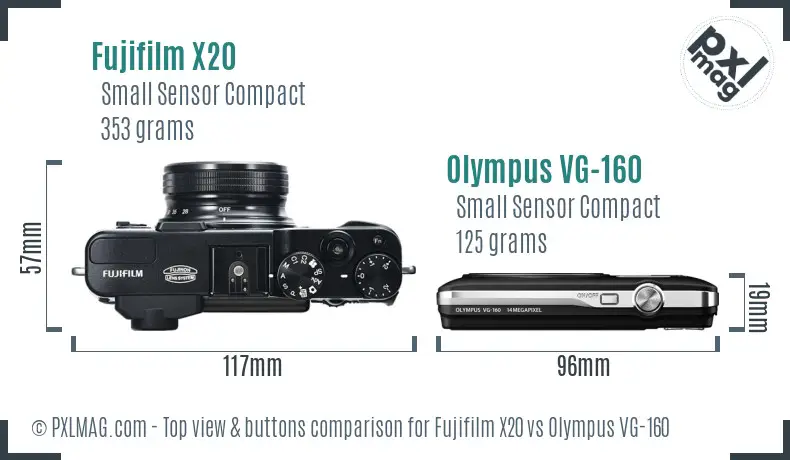 Fujifilm X20 vs Olympus VG-160 top view buttons comparison