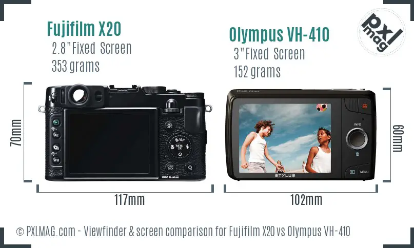 Fujifilm X20 vs Olympus VH-410 Screen and Viewfinder comparison