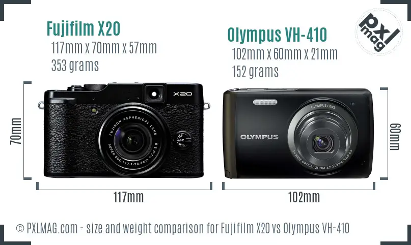 Fujifilm X20 vs Olympus VH-410 size comparison