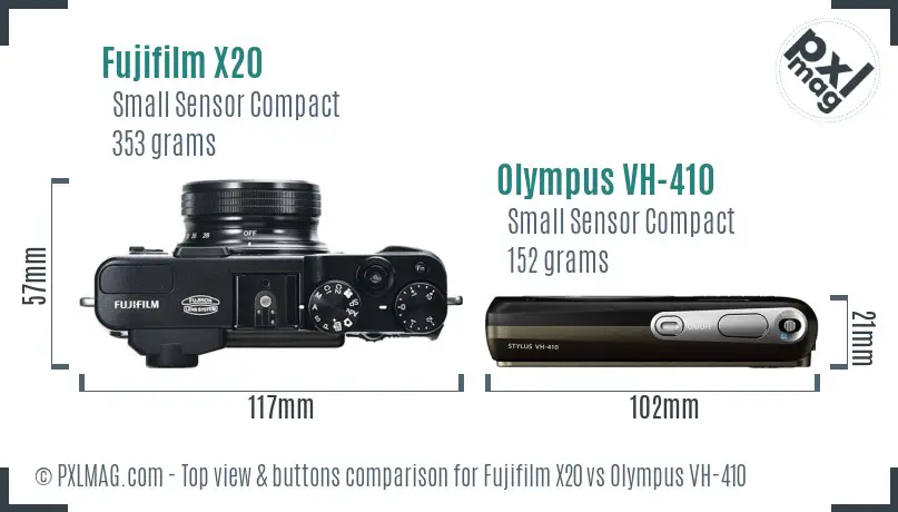 Fujifilm X20 vs Olympus VH-410 top view buttons comparison