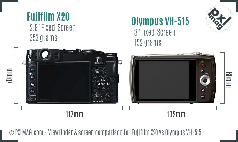 Fujifilm X20 vs Olympus VH-515 Screen and Viewfinder comparison