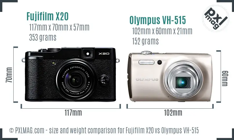 Fujifilm X20 vs Olympus VH-515 size comparison