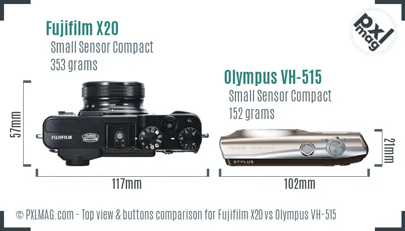 Fujifilm X20 vs Olympus VH-515 top view buttons comparison