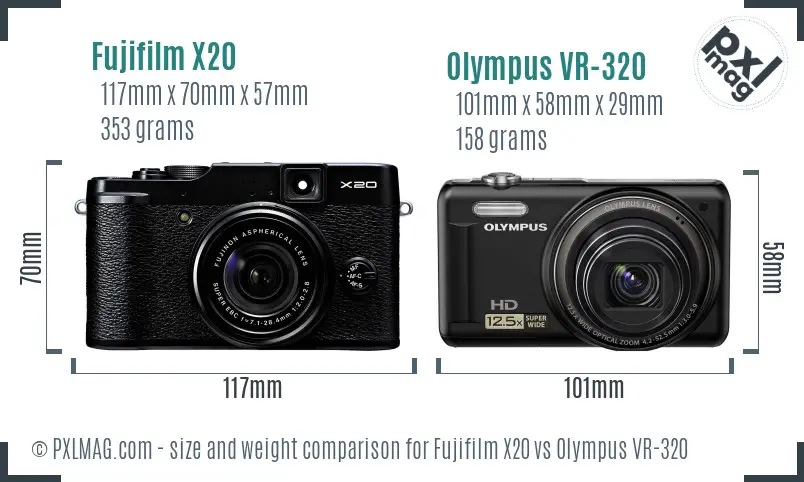 Fujifilm X20 vs Olympus VR-320 size comparison
