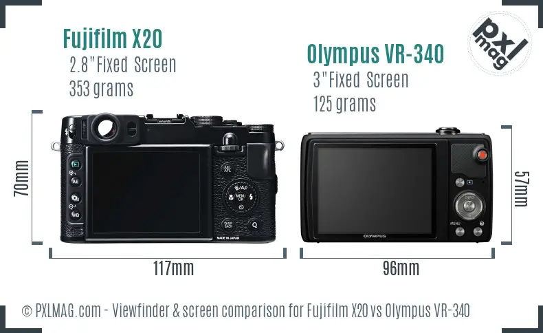 Fujifilm X20 vs Olympus VR-340 Screen and Viewfinder comparison