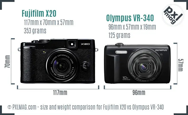Fujifilm X20 vs Olympus VR-340 size comparison