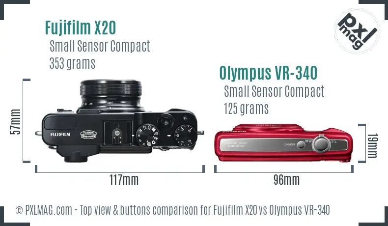 Fujifilm X20 vs Olympus VR-340 top view buttons comparison