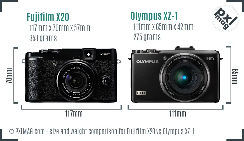 Fujifilm X20 vs Olympus XZ-1 size comparison
