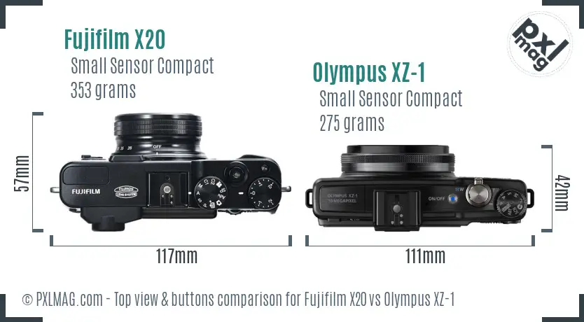 Fujifilm X20 vs Olympus XZ-1 top view buttons comparison