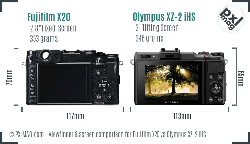 Fujifilm X20 vs Olympus XZ-2 iHS Screen and Viewfinder comparison