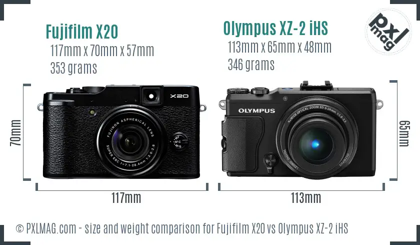 Fujifilm X20 vs Olympus XZ-2 iHS size comparison