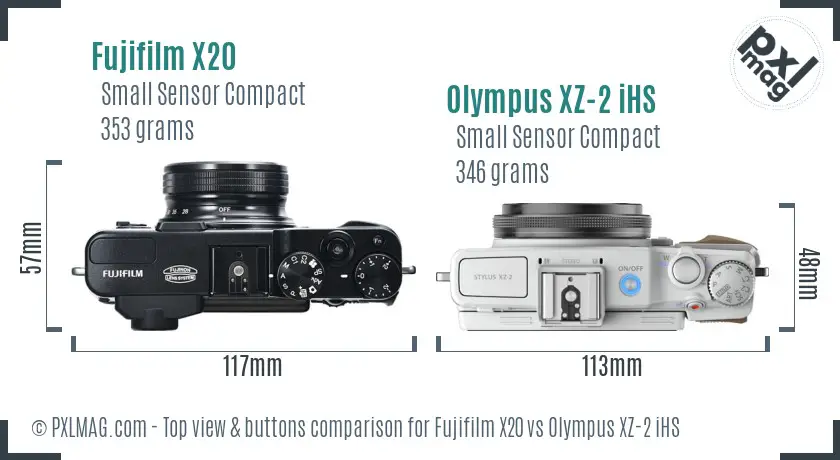 Fujifilm X20 vs Olympus XZ-2 iHS top view buttons comparison