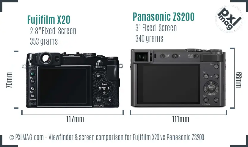 Fujifilm X20 vs Panasonic ZS200 Screen and Viewfinder comparison