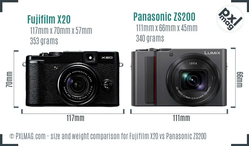 Fujifilm X20 vs Panasonic ZS200 size comparison