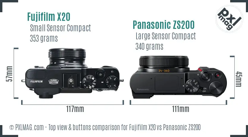 Fujifilm X20 vs Panasonic ZS200 top view buttons comparison