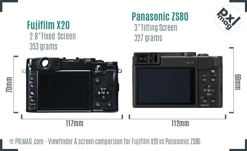 Fujifilm X20 vs Panasonic ZS80 Screen and Viewfinder comparison