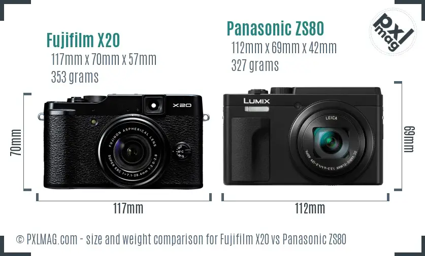 Fujifilm X20 vs Panasonic ZS80 size comparison