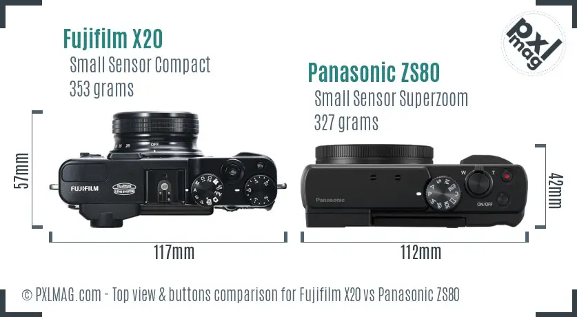 Fujifilm X20 vs Panasonic ZS80 top view buttons comparison