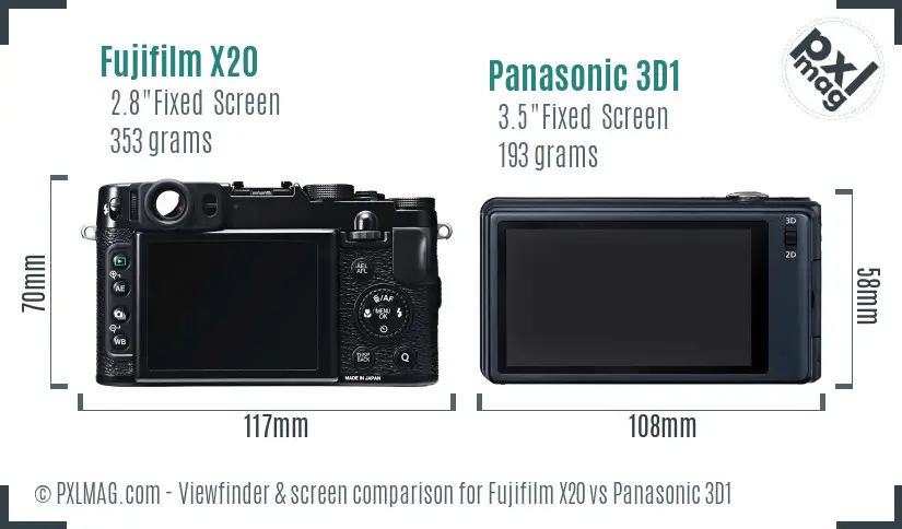 Fujifilm X20 vs Panasonic 3D1 Screen and Viewfinder comparison