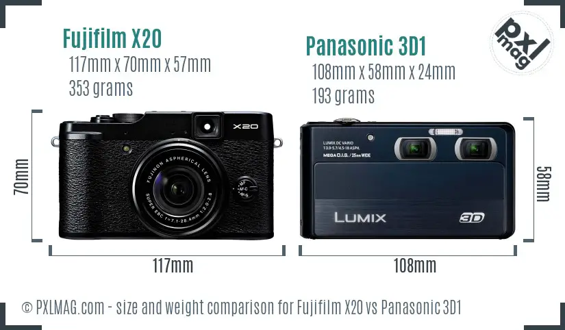 Fujifilm X20 vs Panasonic 3D1 size comparison