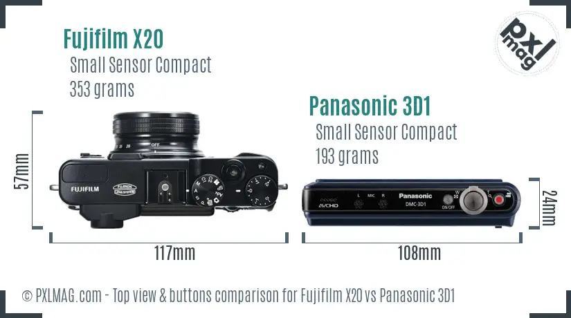 Fujifilm X20 vs Panasonic 3D1 top view buttons comparison
