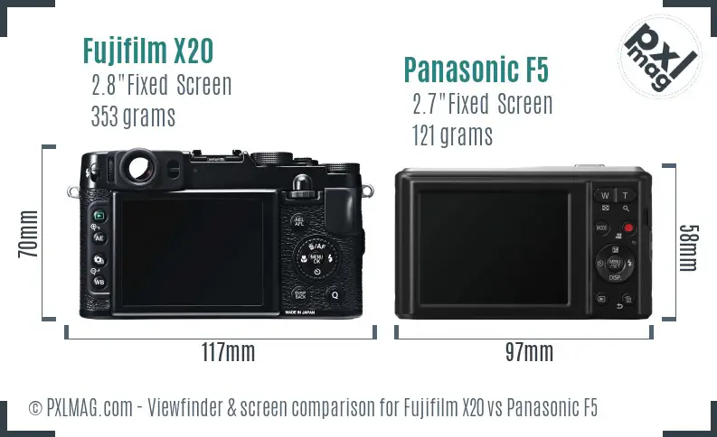 Fujifilm X20 vs Panasonic F5 Screen and Viewfinder comparison
