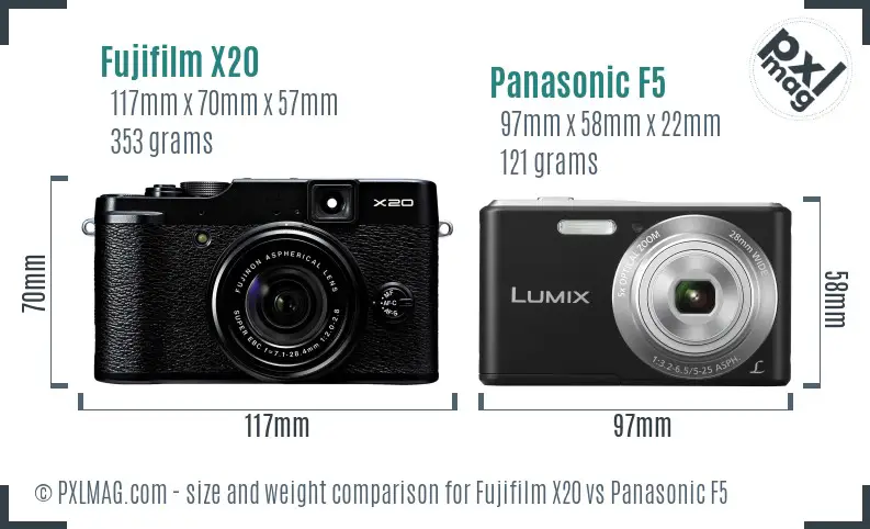 Fujifilm X20 vs Panasonic F5 size comparison