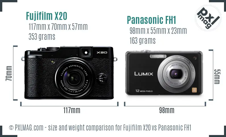 Fujifilm X20 vs Panasonic FH1 size comparison