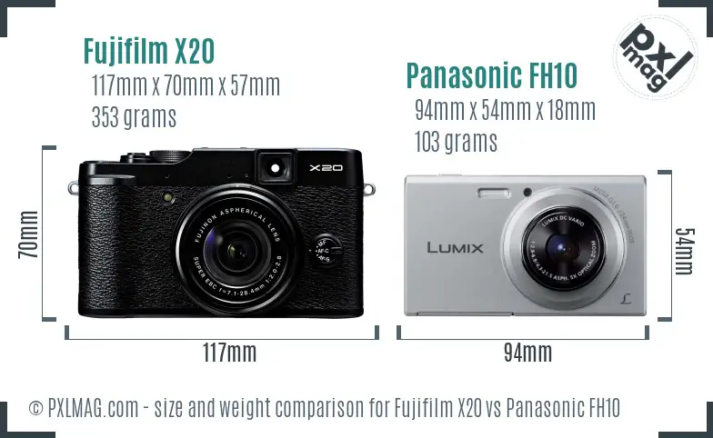 Fujifilm X20 vs Panasonic FH10 size comparison