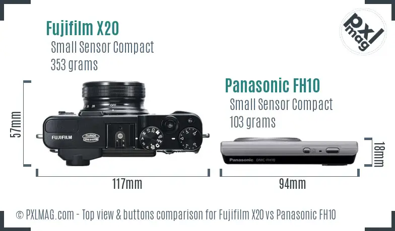 Fujifilm X20 vs Panasonic FH10 top view buttons comparison