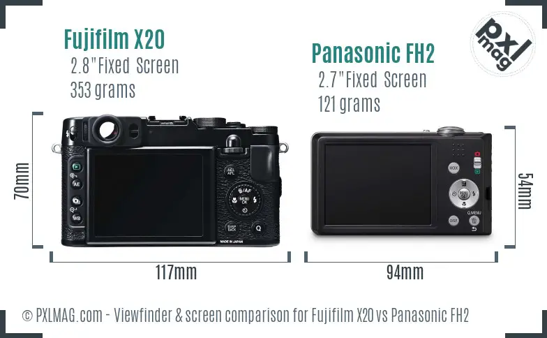Fujifilm X20 vs Panasonic FH2 Screen and Viewfinder comparison