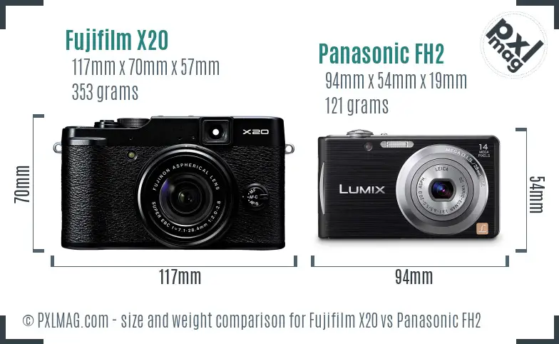 Fujifilm X20 vs Panasonic FH2 size comparison