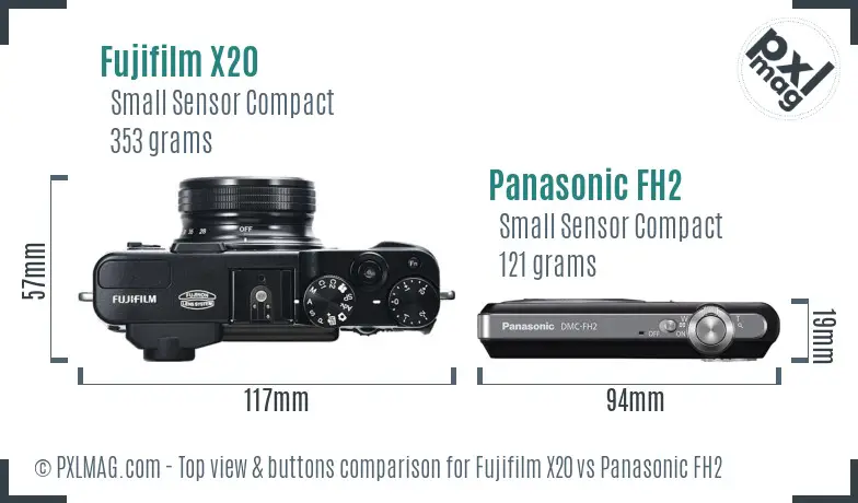 Fujifilm X20 vs Panasonic FH2 top view buttons comparison