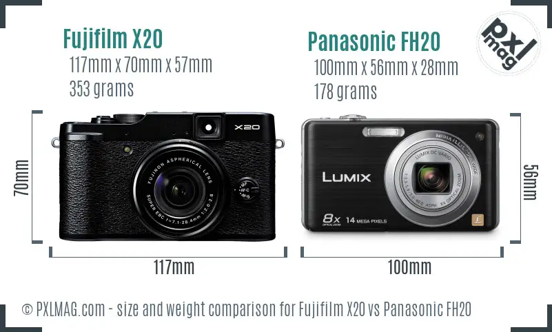 Fujifilm X20 vs Panasonic FH20 size comparison
