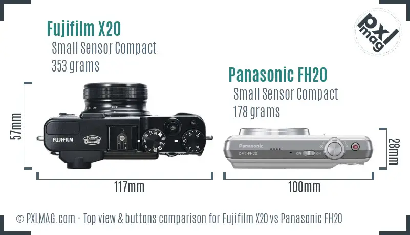 Fujifilm X20 vs Panasonic FH20 top view buttons comparison