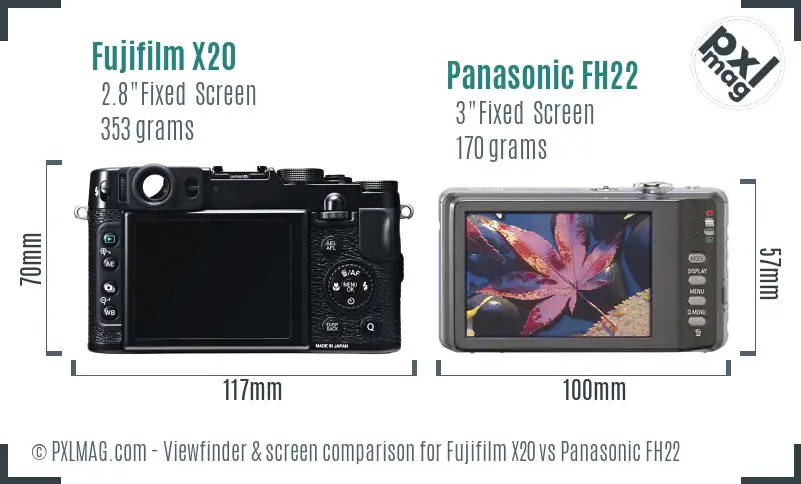 Fujifilm X20 vs Panasonic FH22 Screen and Viewfinder comparison