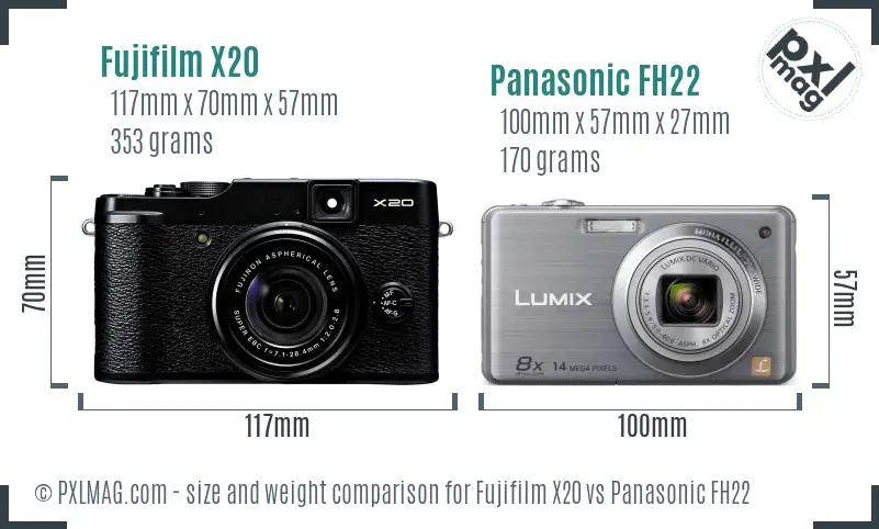 Fujifilm X20 vs Panasonic FH22 size comparison
