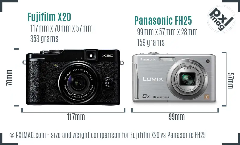 Fujifilm X20 vs Panasonic FH25 size comparison