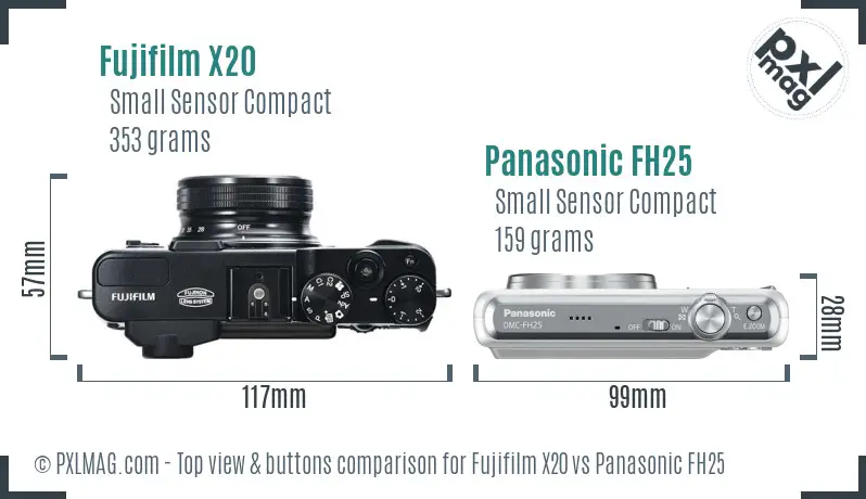Fujifilm X20 vs Panasonic FH25 top view buttons comparison