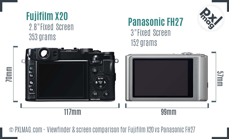 Fujifilm X20 vs Panasonic FH27 Screen and Viewfinder comparison