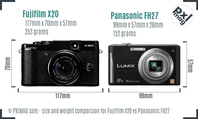 Fujifilm X20 vs Panasonic FH27 size comparison