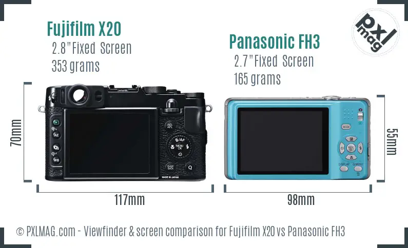 Fujifilm X20 vs Panasonic FH3 Screen and Viewfinder comparison