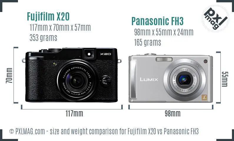Fujifilm X20 vs Panasonic FH3 size comparison